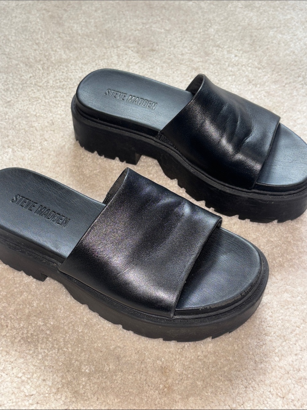 Steve Madden Black Platform Slide Mules